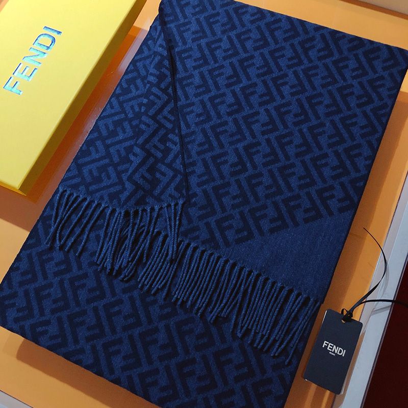 Affordable Fendi FF Scarf In Wool Blue