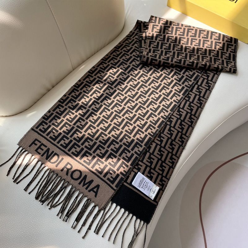 Affordable Fendi FF Scarf In Wool and Cashmere Brown