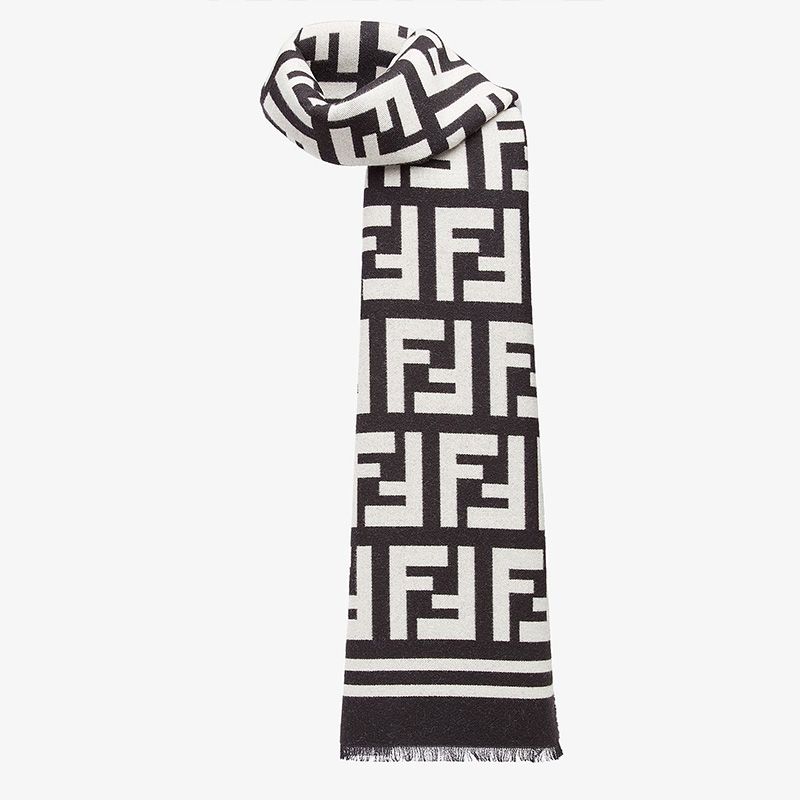 Affordable Fendi FF Scarf In Wool and Silk Black