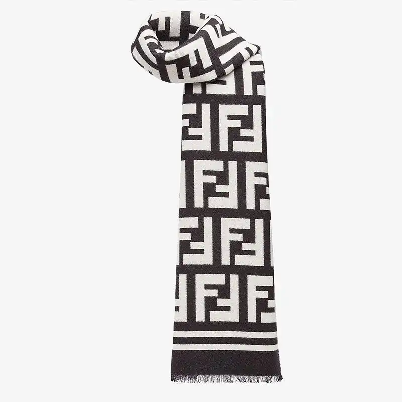 Cheap Fendi FF Scarf In Wool and Silk Black HOT SALE