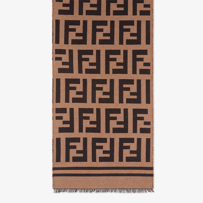 Affordable Fendi FF Scarf In Wool and Silk Brown