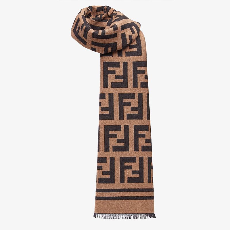 Affordable Fendi FF Scarf In Wool and Silk Brown