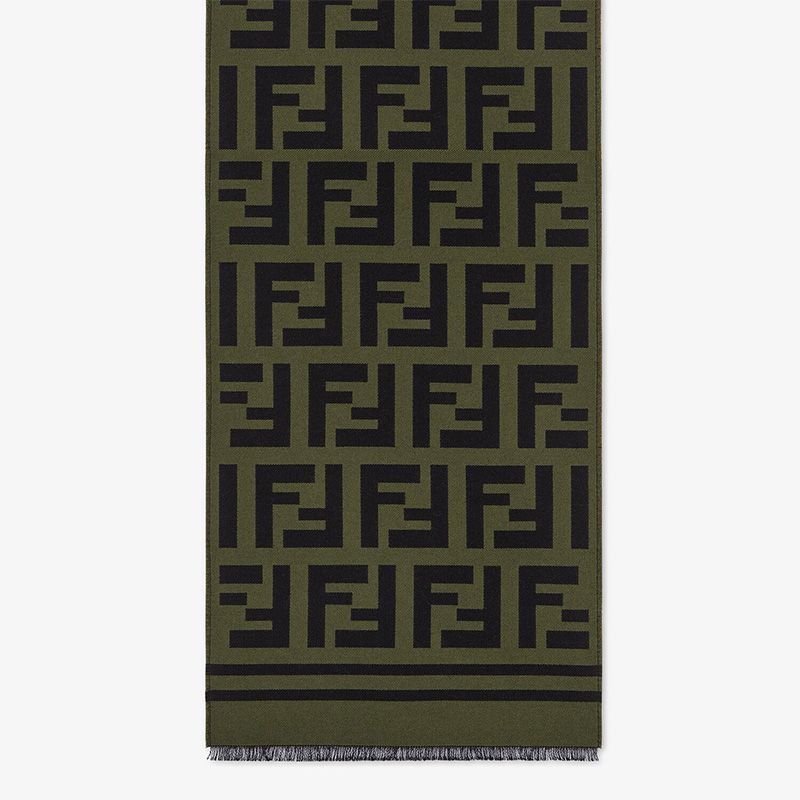 Affordable Fendi FF Scarf In Wool and Silk Green