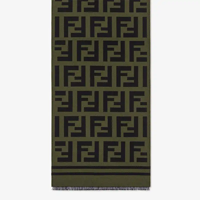 Fendi FF Scarf In Wool and Silk Green