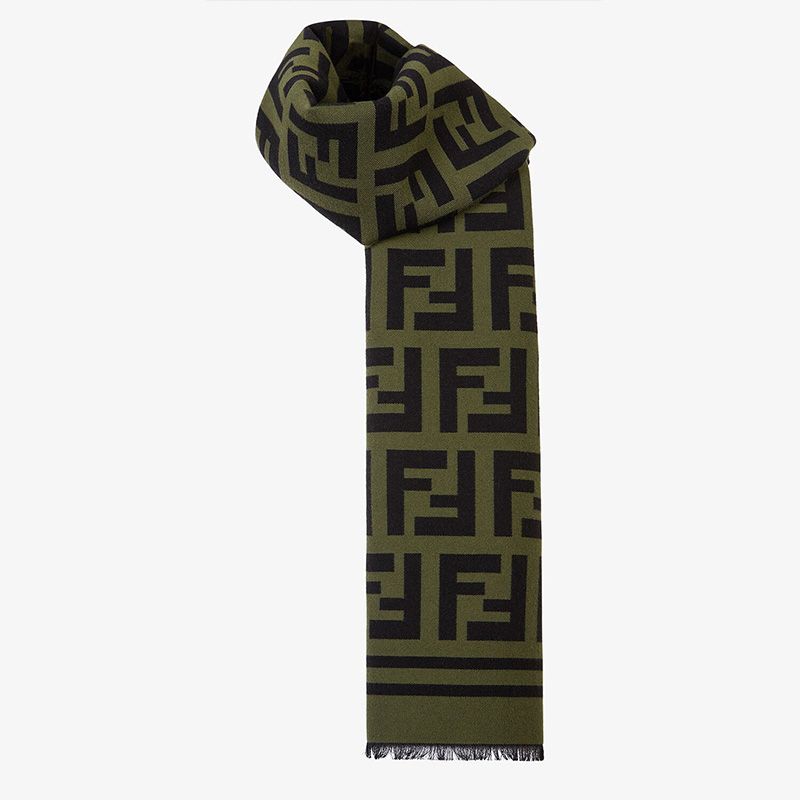 Affordable Fendi FF Scarf In Wool and Silk Green