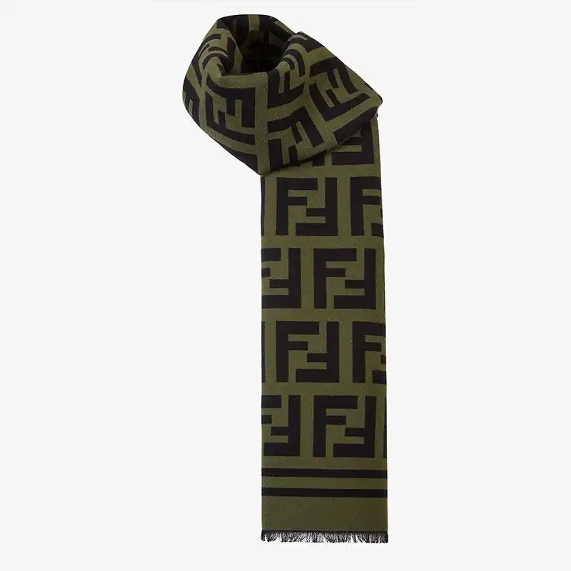 Cheap Fendi FF Scarf In Wool and Silk Green