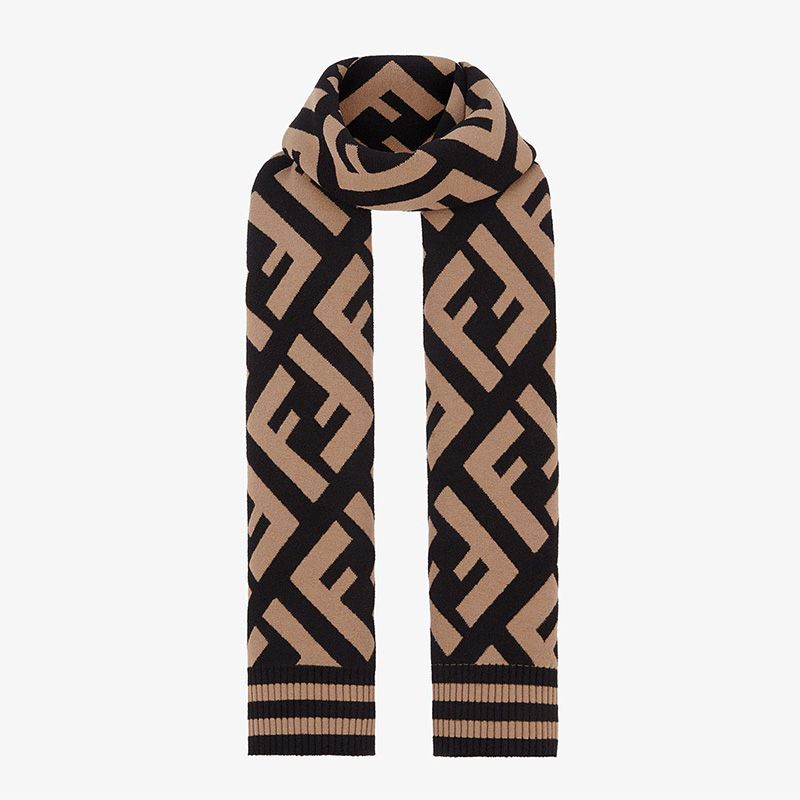 Affordable Fendi FF Scarf In Wool and Viscose Khaki