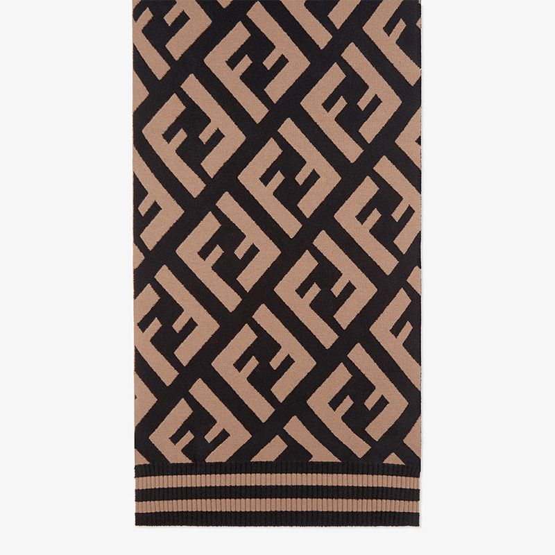 Affordable Fendi FF Scarf In Wool and Viscose Khaki