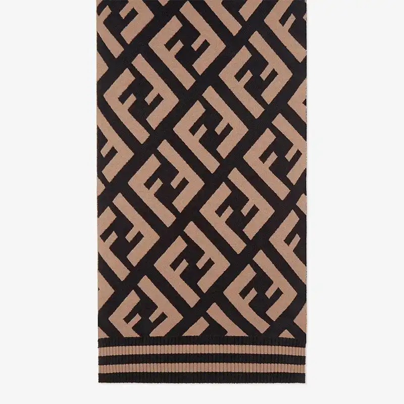 Affordable Fendi FF Scarf In Wool and Viscose Khaki HOT SALE