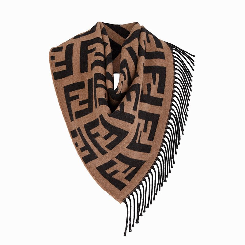 Affordable Fendi FF Triangle Scarf In Cashmere Brown