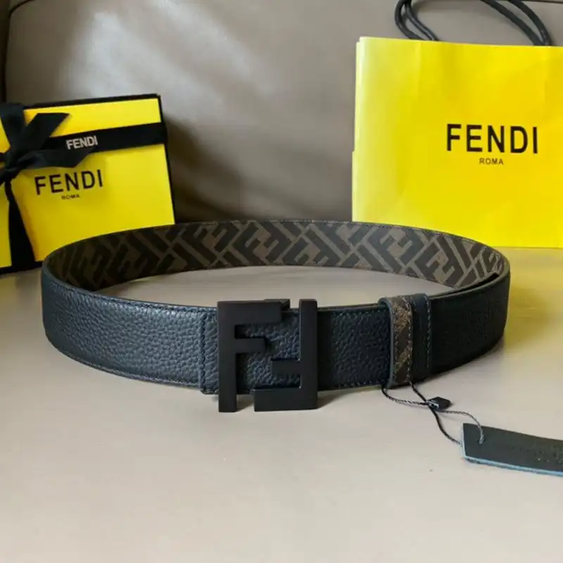 Affordable Fendi FF Buckle Reversible Belt In FF Motif Fabric and Calfskin Brown