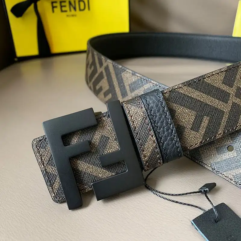 Affordable Fendi FF Buckle Reversible Belt In FF Motif Fabric and Calfskin Brown