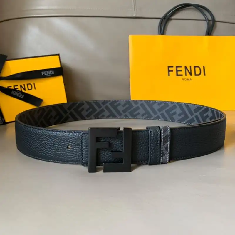 Affordable Fendi FF Buckle Reversible Belt In FF Motif Fabric and Calfskin Grey