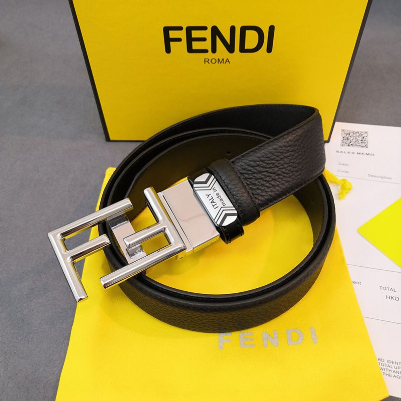 Affordable Fendi FF Buckle Reversible Belt In Calf Leather Black