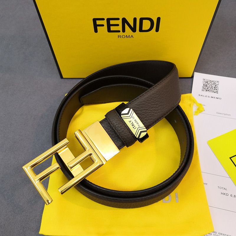 Affordable Fendi FF Buckle Reversible Belt In Calf Leather Coffee