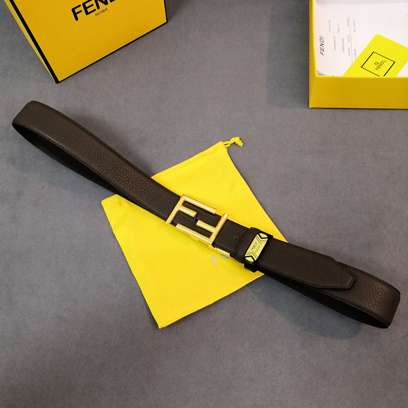 Affordable Fendi FF Buckle Reversible Belt In Calf Leather Coffee