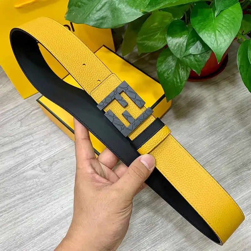 Cheap Fendi FF Buckle Reversible Belt In Calfskin Yellow Black HOT SALE