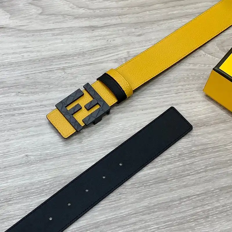 Cheap Fendi FF Buckle Reversible Belt In Calfskin Yellow Black HOT SALE