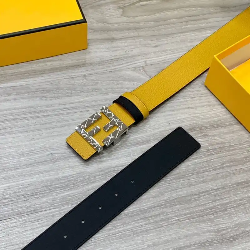 Affordable Fendi FF Buckle Reversible Belt In Calfskin Yellow Silver