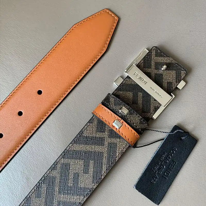 Affordable Fendi FF Buckle Reversible Belt In FF Motif Fabric and Leather Brown