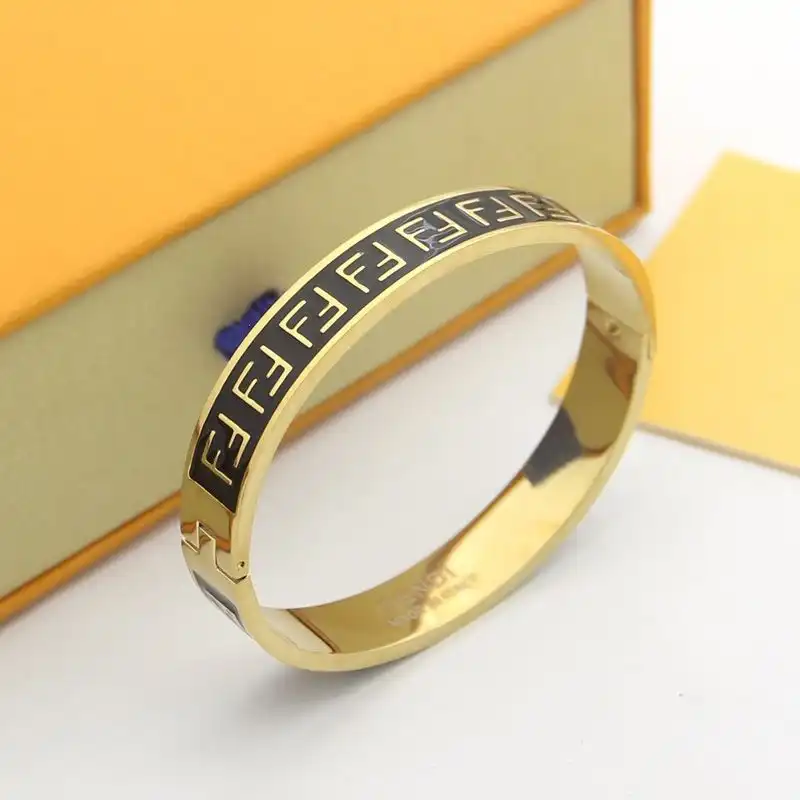 HOT Fendi FF Ragid Bracelet In Enameled Metal Black Gold