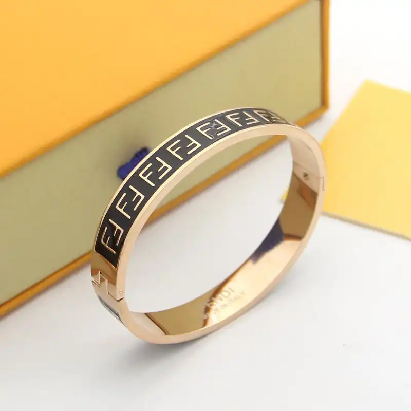 HOT Fendi FF Ragid Bracelet In Enameled Metal Black Rose Gold