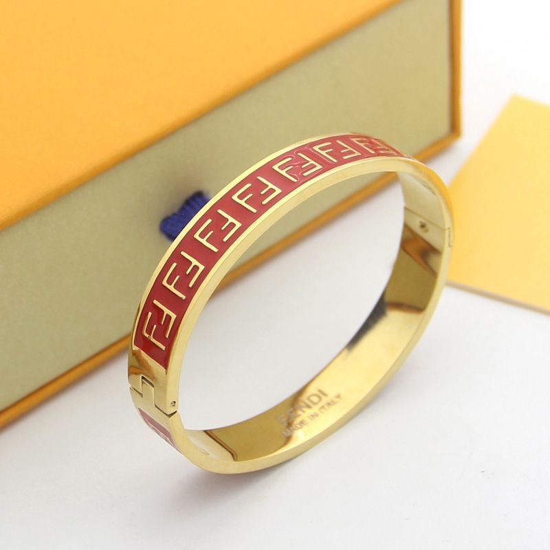 Affordable Fendi FF Ragid Bracelet In Enameled Metal Red Gold