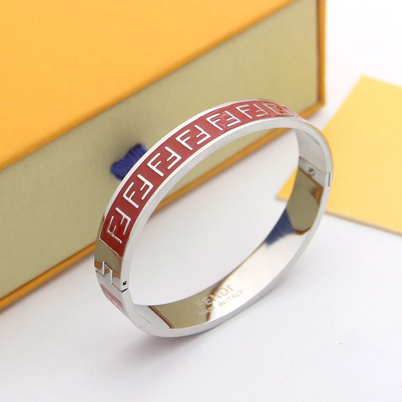 Affordable Fendi FF Ragid Bracelet In Enameled Metal Red Palladium