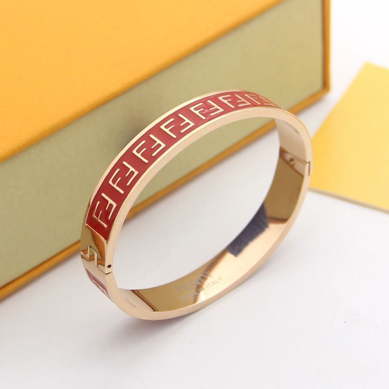 Affordable Fendi FF Ragid Bracelet In Enameled Metal Red Rose Gold