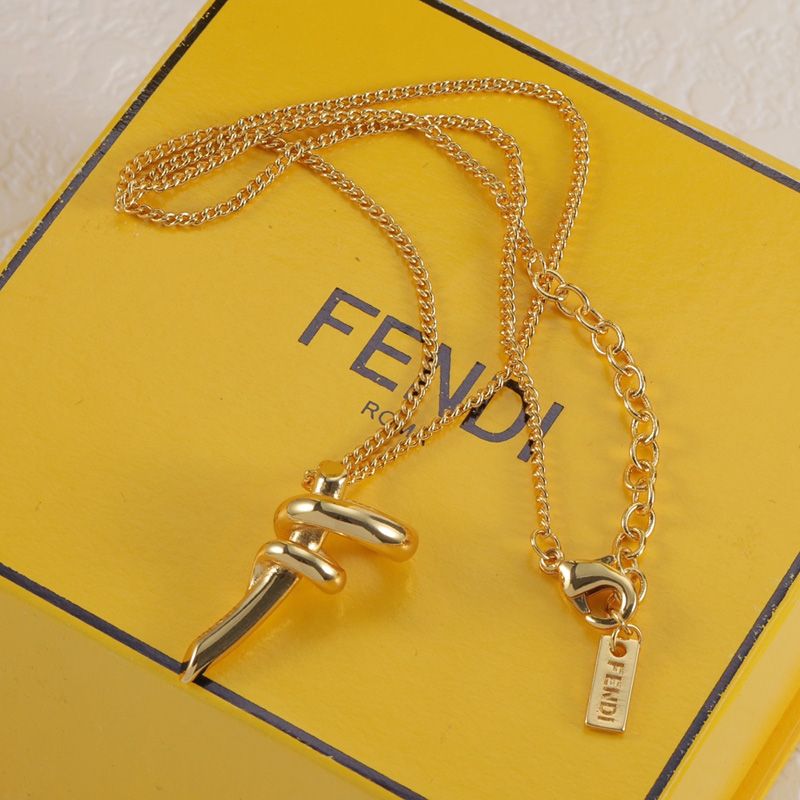 Affordable Fendi Filo F Necklace In Metal Gold