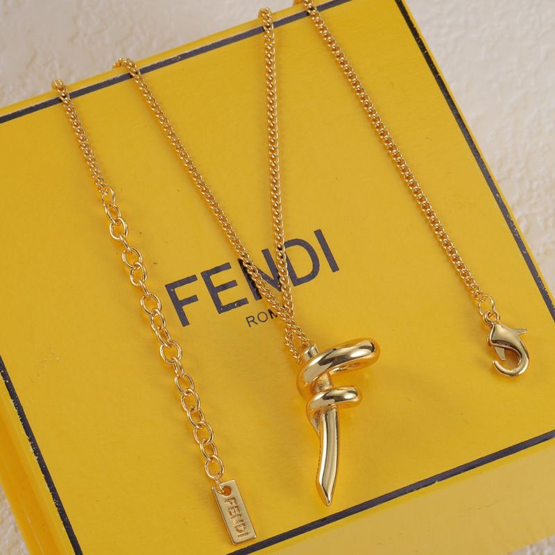 Affordable Fendi Filo F Necklace In Metal Gold