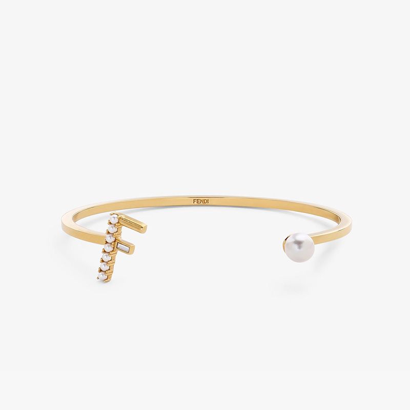 Affordable Fendi First Bangle Bracelet In Metal with Crystals and Pearls Gold