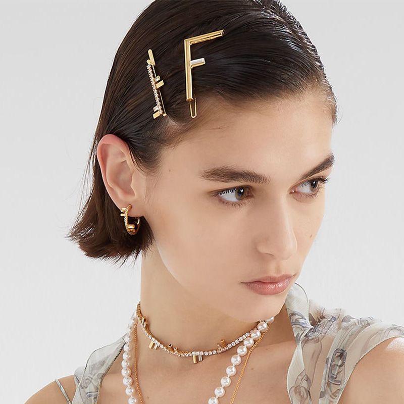 Affordable Fendi First Hair Clip In Metal with Crystals Gold