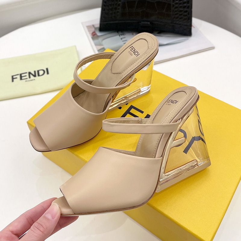 Affordable Fendi First Sandals Women Calf Leather Beige