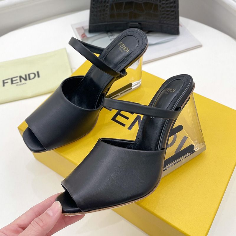 Affordable Fendi First Sandals Women Calf Leather Black