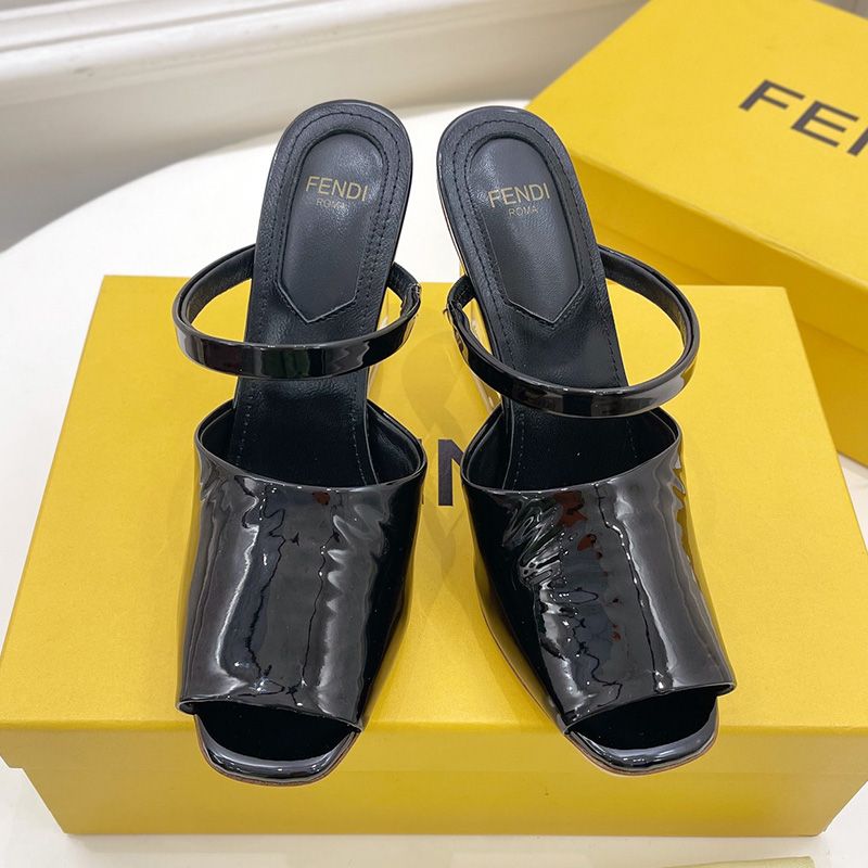 Affordable Fendi First Sandals Women Patent Leather Black