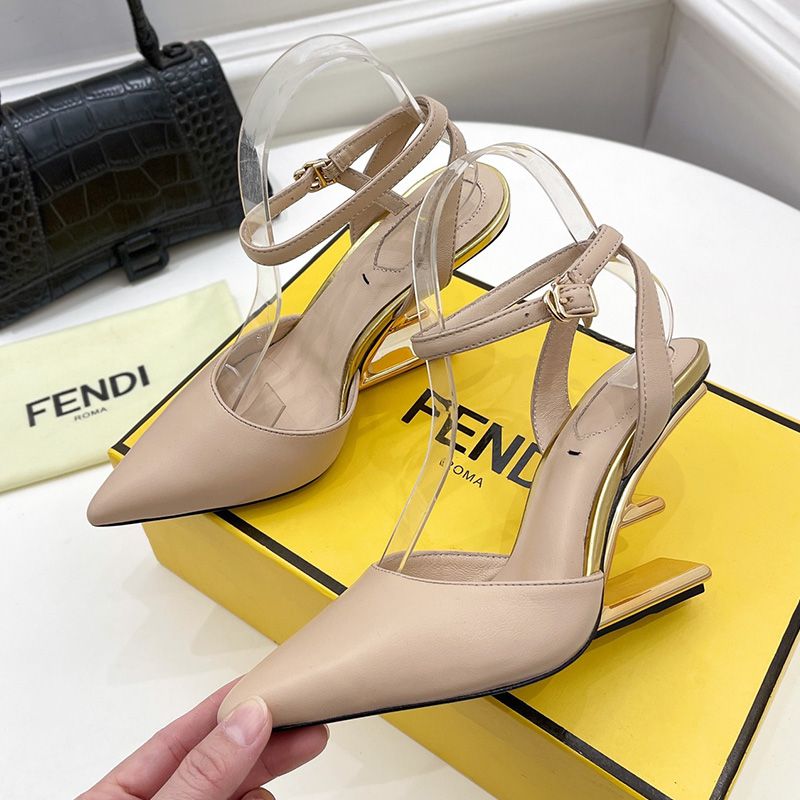 Affordable Fendi First Slingback Pumps Women Calf Leather Beige