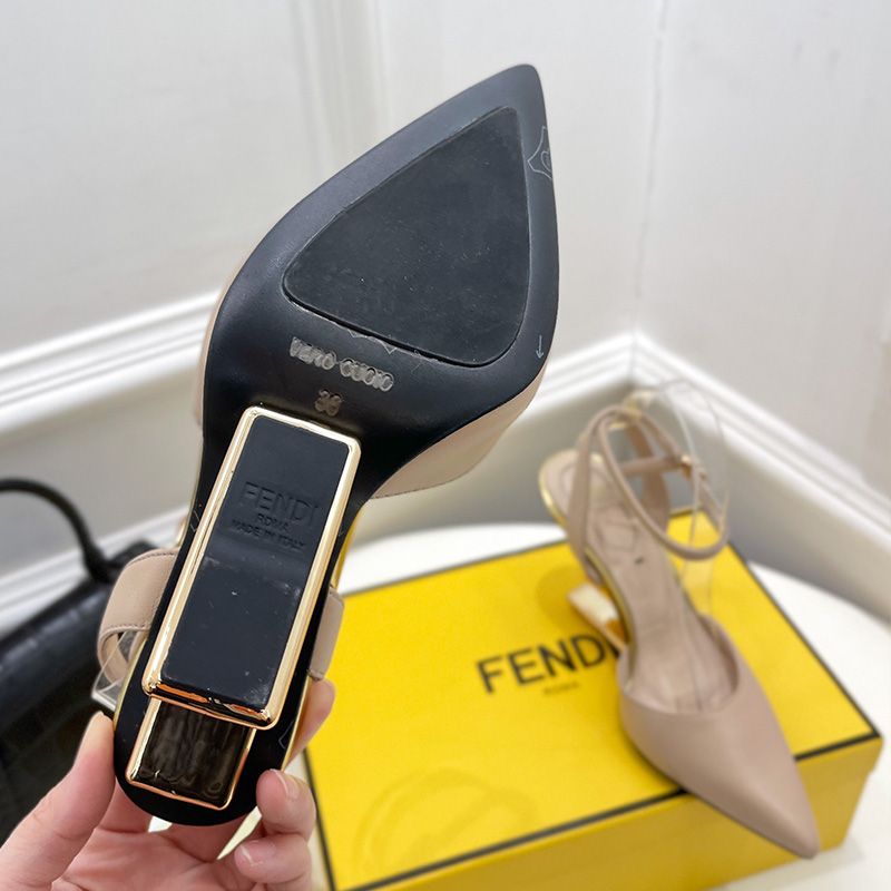 Affordable Fendi First Slingback Pumps Women Calf Leather Beige