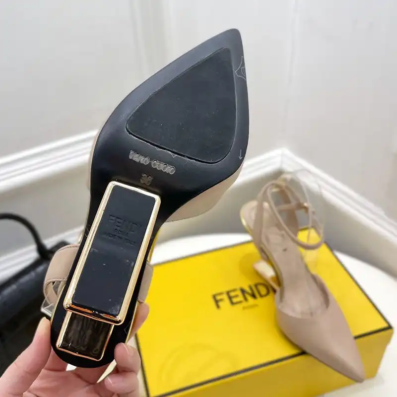 Affordable Fendi First Slingback Pumps Women Calf Leather Beige HOT SALE