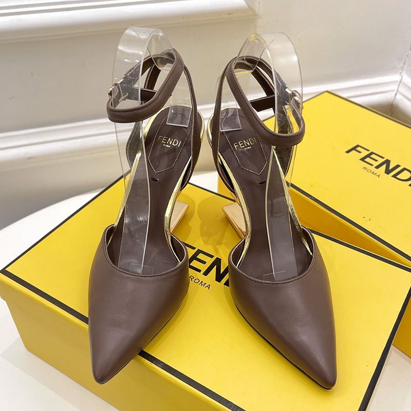 Affordable Fendi First Slingback Pumps Women Calf Leather Coffee