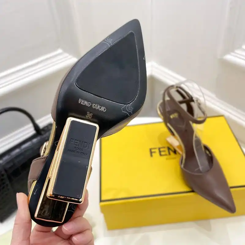 Cheap Fendi First Slingback Pumps Women Calf Leather Coffee HOT SALE