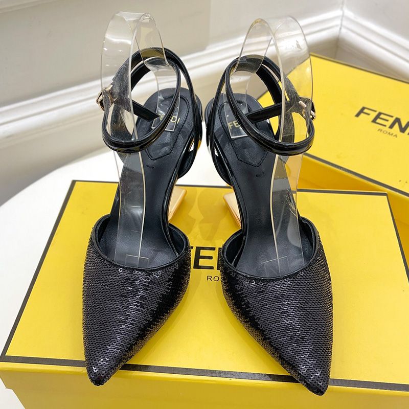 Affordable Fendi First Slingback Pumps Women Calf Leather with Sequins Embroidery Black