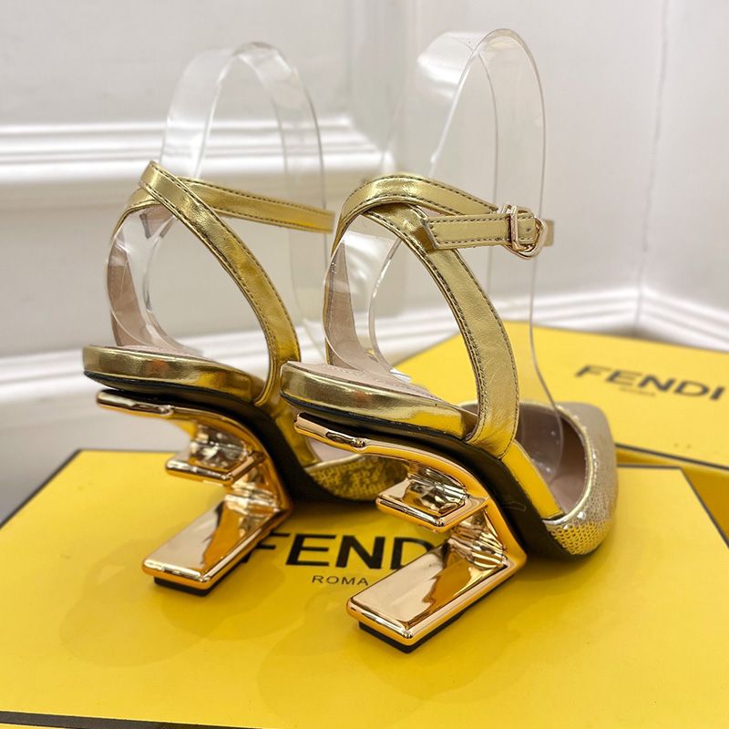 Affordable Fendi First Slingback Pumps Women Calf Leather with Sequins Embroidery Gold