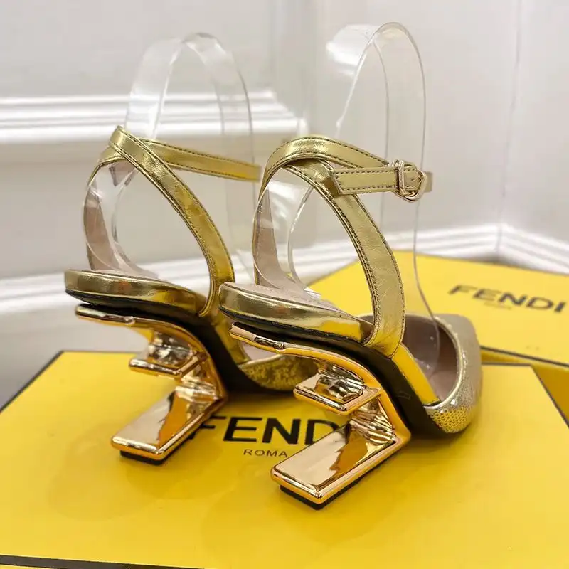 Affordable Fendi First Slingback Pumps Women Calf Leather with Sequins Embroidery Gold HOT SALE