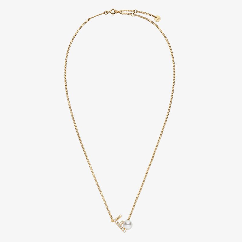 Affordable Fendi First Necklace In Metal with Crystals and Pearls Gold