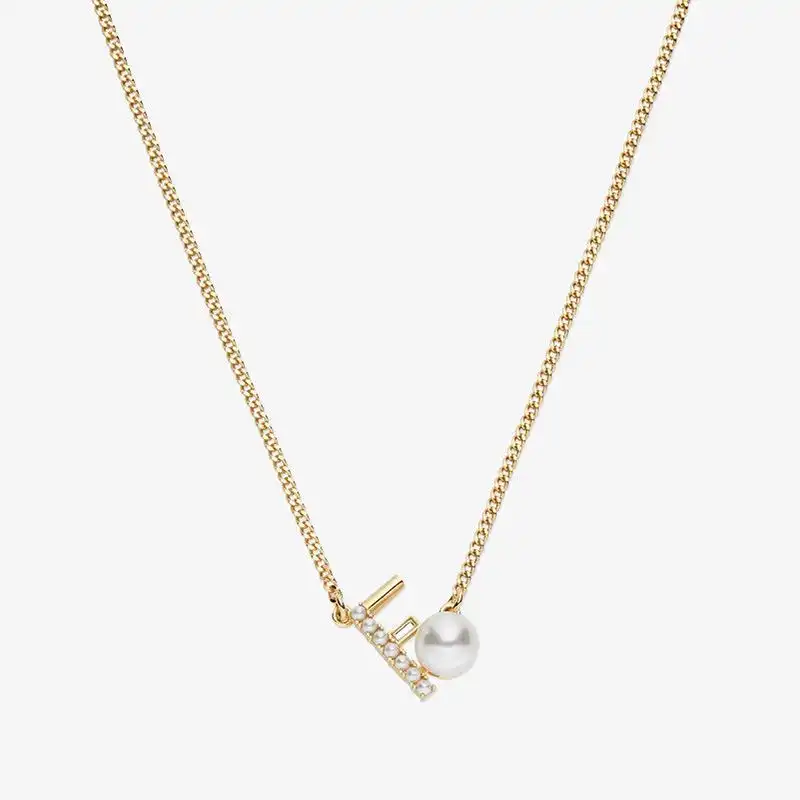 Affordable Fendi First Necklace In Metal with Crystals and Pearls Gold