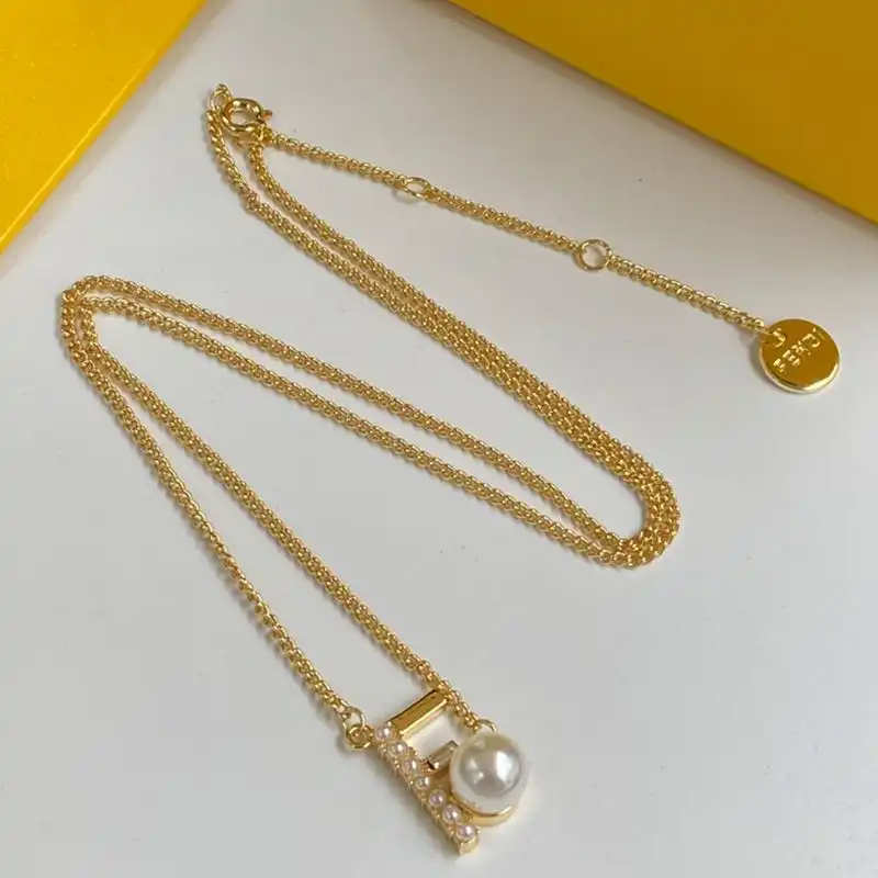 Affordable Fendi First Necklace In Metal with Crystals and Pearls Gold