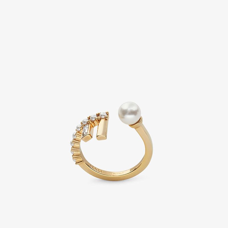 Affordable Fendi First Ring In Metal with Crystals and Pearls Gold