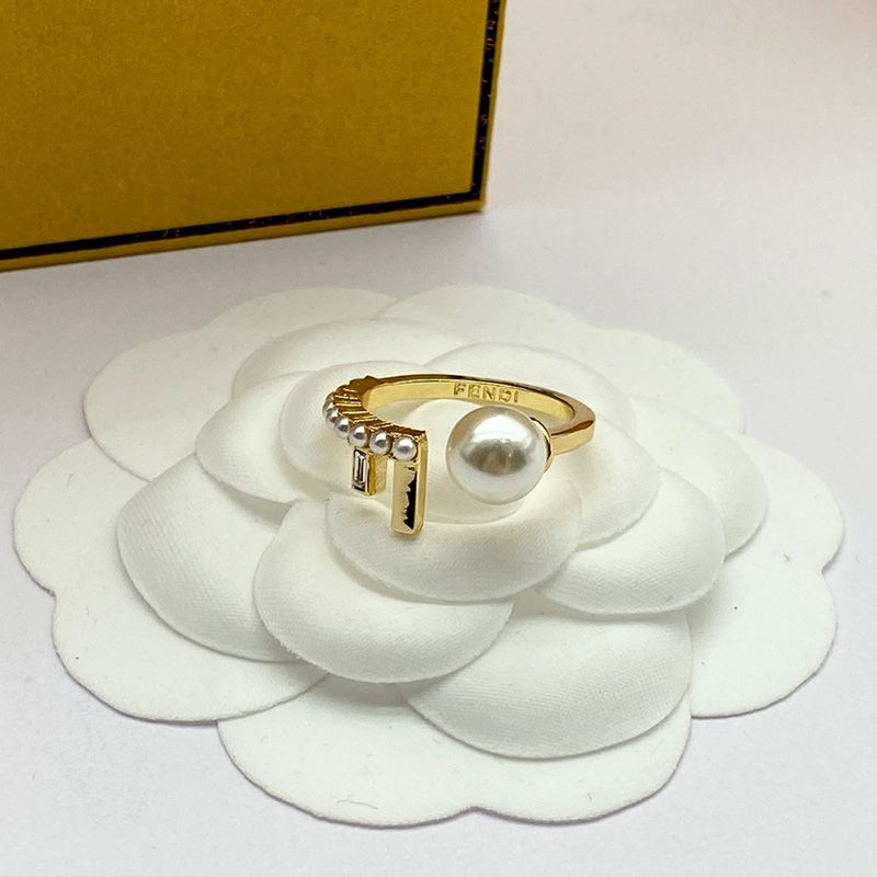 Affordable Fendi First Ring In Metal with Crystals and Pearls Gold