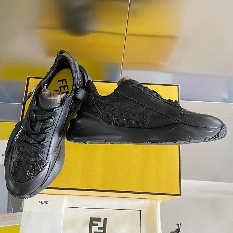 Affordable Fendi Flow Sneakers Men Caiman Leather Black